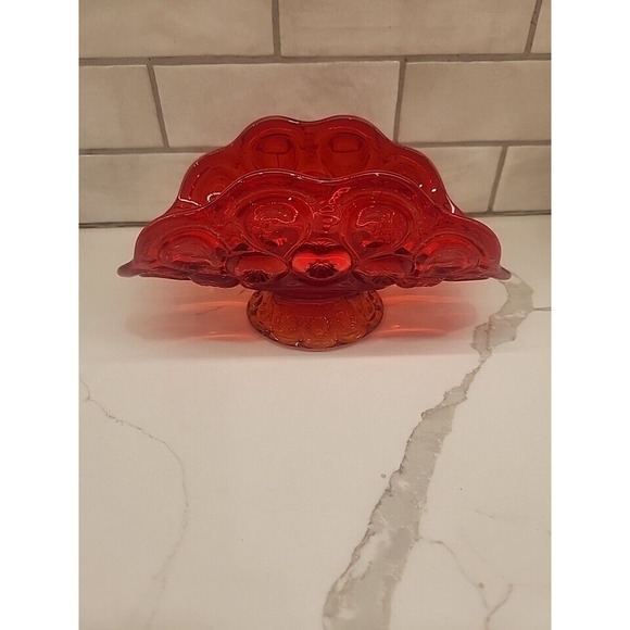 Vintage L E Smith Amberina Red Moon & Stars Glass Banana Boat Fruit Dish - Picture 10 of 10